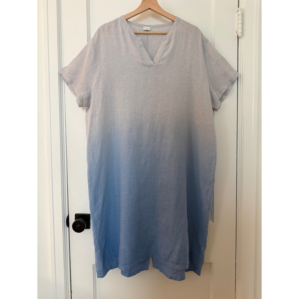 Poetry 100% Linen Ombre Dip Dye Shift Dress Blue Grey US 16 Lagenlook